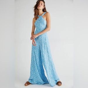 New Free People Arlo Floral Halter Wide Leg Jumpsuit Size S